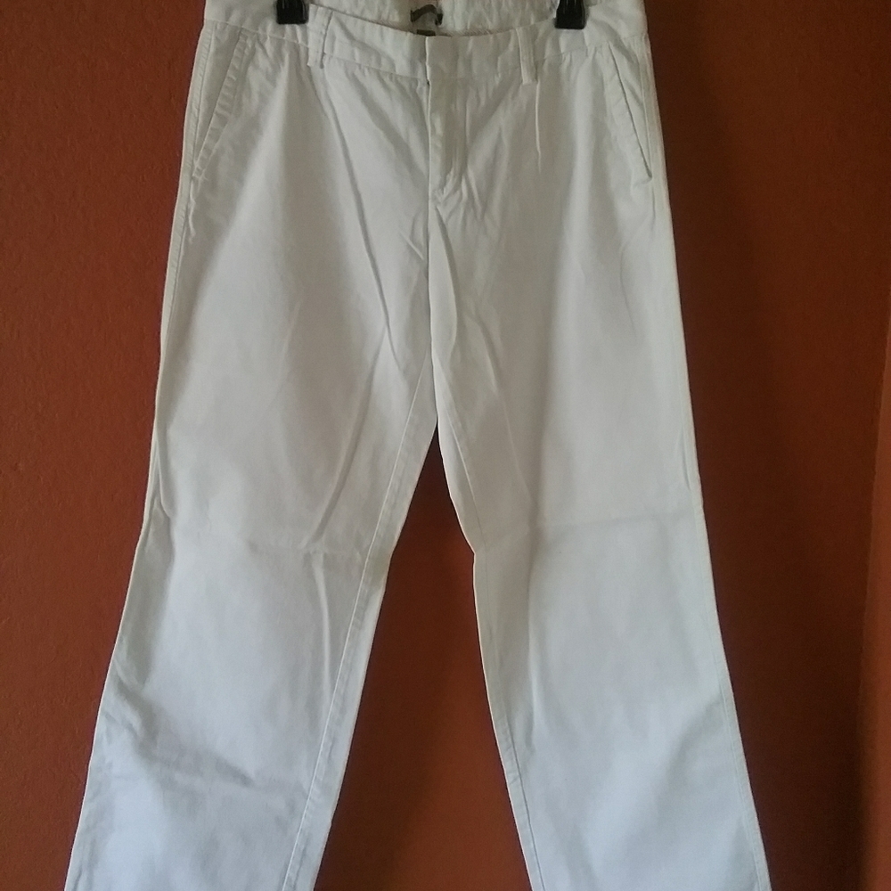 White, straight leg, long pants..